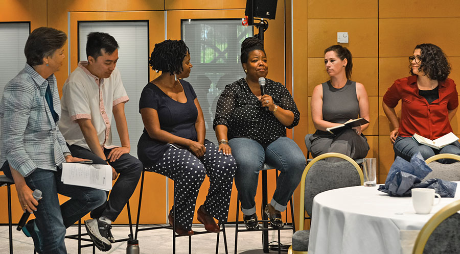 A panel of state leaders discuss how to translate social housing models into action in California. From left to right: Jennifer LeSar, Founder & CEO, GPLA; State Assemblymember Alex Lee; State Senator Lola Smallwood Cuevas; Tomiquia Moss, Secretary of the Business, Consumer Services and Housing Agency (BCSHA); Lynn von Koch-Liebert, former Executive Director of CA Strategic Growth Council; Sasha Kergan, Deputy Secretary of BCSHA.