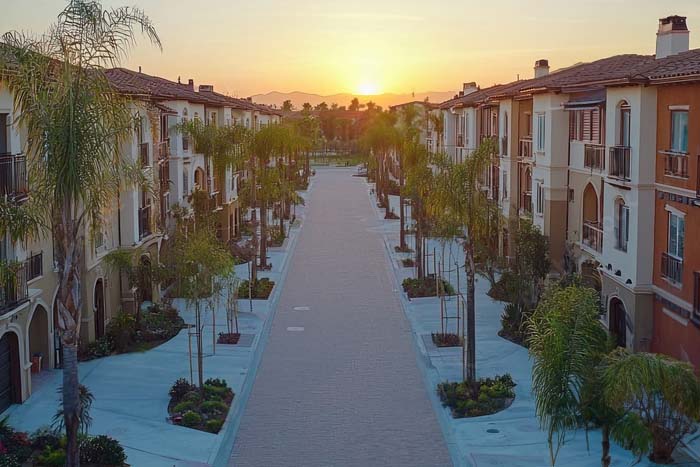 Sunrise over housing